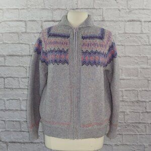 Vintage Handmade Fair Isle Zip up Wool Sweater Jacket